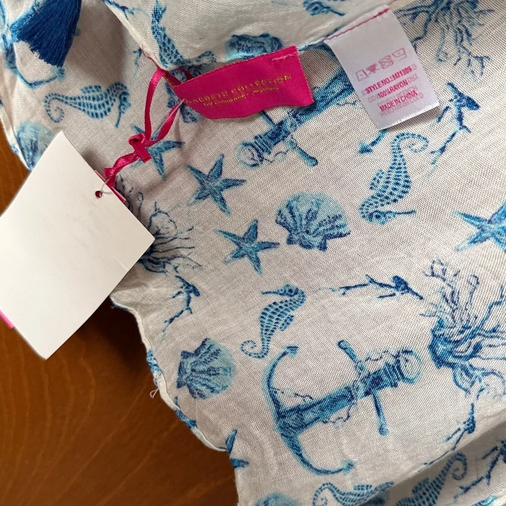 Macbeth Collection by Margaret Josephs Nautical Blue and White Scarf Wrap NWT OS